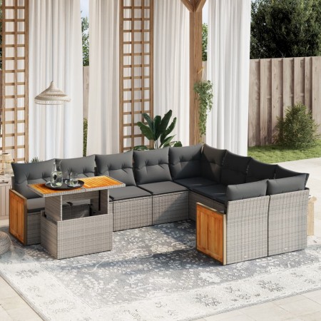 Garden sofa set 10 pieces with gray synthetic rattan cushions by vidaXL, Garden sets - Ref: Foro24-3274126, Price: 717,98 €, ...