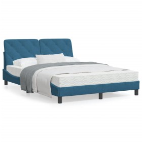 Bed frame with blue velvet headboard 140x200 cm by vidaXL, Beds and slatted bases - Ref: Foro24-3207927, Price: 190,99 €, Dis...