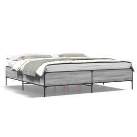 Sonoma gray metal engineered wood bed frame 200x200 cm by vidaXL, Beds and slatted bases - Ref: Foro24-3279780, Price: 152,99...