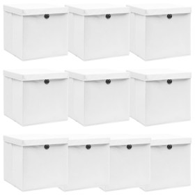 Cajas de almacenaje con tapas 10 uds tela blanco 32x32x32 cm de vidaXL, Cestas para almacenaje - Ref: Foro24-288352, Precio: ...