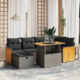 7-piece garden sofa set with gray PE rattan cushions by vidaXL, Garden sets - Ref: Foro24-3276252, Price: 519,32 €, Discount: %