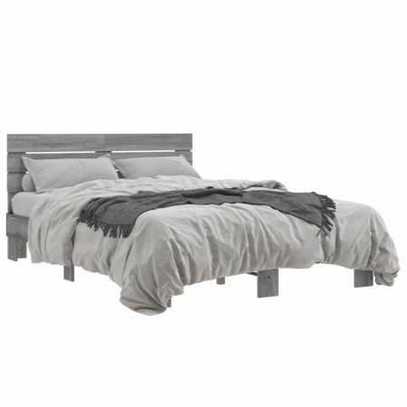 Estructura cama madera ingeniería metal gris Sonoma 140x200 cm de vidaXL, Camas y somieres - Ref: Foro24-3280150, Precio: 154...