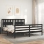 Estructura cama de matrimonio con cabecero madera maciza negro de vidaXL, Camas y somieres - Ref: Foro24-3194330, Precio: 179...