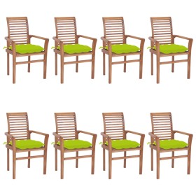 Solid teak dining chairs, set of 8, with bright green cushions. by vidaXL, Garden chairs - Ref: Foro24-3072999, Price: 777,22...