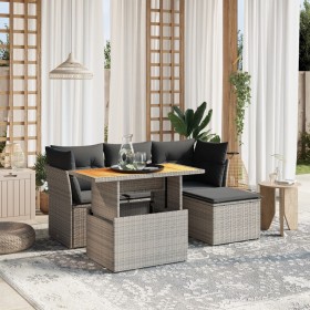 Set de muebles de jardín 6 pzas y cojines ratán sintético gris de vidaXL, Conjuntos de jardín - Ref: Foro24-3270808, Precio: ...