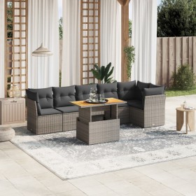 7-teilige Gartensofagarnitur mit grauen PE-Rattankissen von vidaXL, Gartensets - Ref: Foro24-3270843, Preis: 492,30 €, Rabatt: %