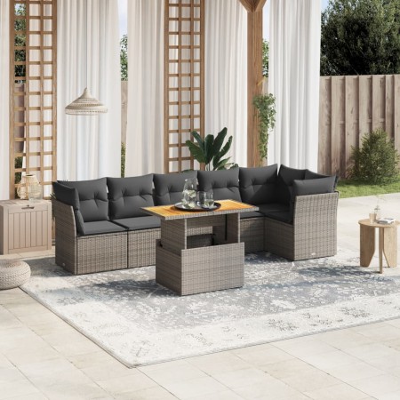 7-teilige Gartensofagarnitur mit grauen PE-Rattankissen von vidaXL, Gartensets - Ref: Foro24-3270843, Preis: 483,83 €, Rabatt: %