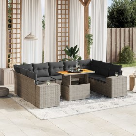 Set de sofás de jardín 10 pzas con cojines ratán sintético gris de vidaXL, Conjuntos de jardín - Ref: Foro24-3272782, Precio:...