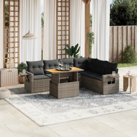 7-piece garden sofa set with gray PE rattan cushions by vidaXL, Garden sets - Ref: Foro24-3271774, Price: 503,38 €, Discount: %