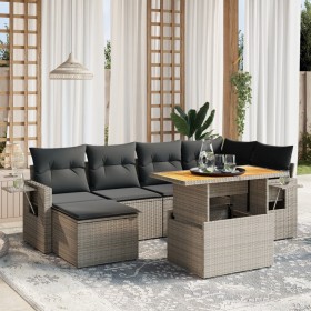 7-piece garden sofa set with gray PE rattan cushions by vidaXL, Garden sets - Ref: Foro24-3271858, Price: 509,47 €, Discount: %