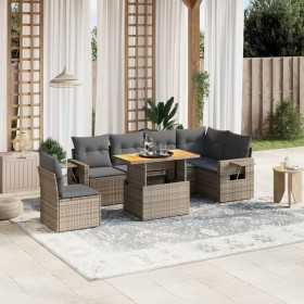 7-piece garden sofa set with gray PE rattan cushions by vidaXL, Garden sets - Ref: Foro24-3271781, Price: 531,47 €, Discount: %