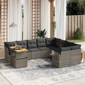 Garden sofa set 10 pieces with gray synthetic rattan cushions by vidaXL, Garden sets - Ref: Foro24-3271921, Price: 716,50 €, ...