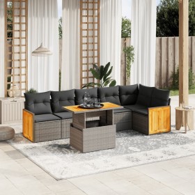 7-piece garden sofa set with gray PE rattan cushions by vidaXL, Garden sets - Ref: Foro24-3273972, Price: 534,01 €, Discount: %