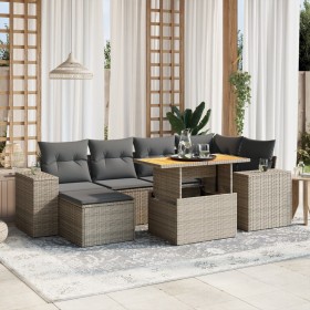 7-piece garden sofa set with gray PE rattan cushions by vidaXL, Garden sets - Ref: Foro24-3275930, Price: 532,82 €, Discount: %