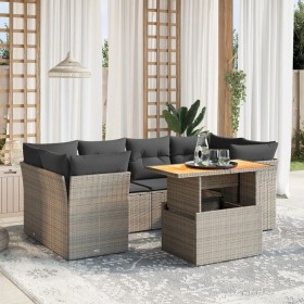 7-teiliges Gartensofa-Set mit grauen PE-Rattan-Kissen von vidaXL, Gartensets - Ref: Foro24-3270689, Preis: 482,05 €, Rabatt: %