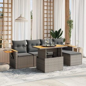 Set de muebles de jardín 6 pzas y cojines ratán sintético gris de vidaXL, Conjuntos de jardín - Ref: Foro24-3273496, Precio: ...