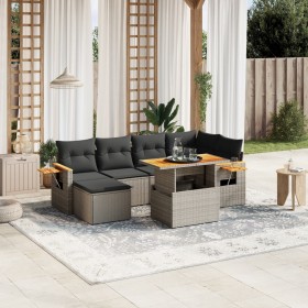 7-teiliges Gartensofa-Set mit grauen PE-Rattan-Kissen von vidaXL, Gartensets - Ref: Foro24-3273622, Preis: 503,98 €, Rabatt: %