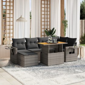 7-teiliges Gartensofa-Set mit grauen PE-Rattan-Kissen von vidaXL, Gartensets - Ref: Foro24-3275706, Preis: 511,65 €, Rabatt: %