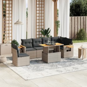 7-piece garden sofa set with gray PE rattan cushions by vidaXL, Garden sets - Ref: Foro24-3273545, Price: 523,45 €, Discount: %