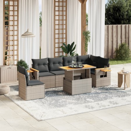 7-piece garden sofa set with gray PE rattan cushions by vidaXL, Garden sets - Ref: Foro24-3273545, Price: 532,17 €, Discount: %