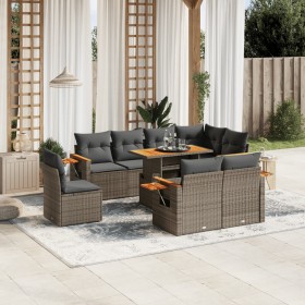 9-teiliges Gartenmöbel-Set und graue synthetische Rattankissen von vidaXL, Gartensets - Ref: Foro24-3273615, Preis: 698,79 €,...