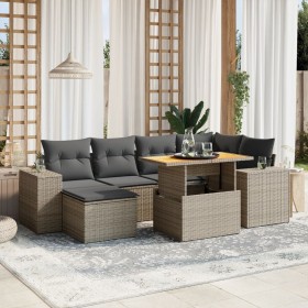 7-piece garden sofa set with gray PE rattan cushions by vidaXL, Garden sets - Ref: Foro24-3272740, Price: 518,23 €, Discount: %