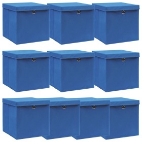 Cajas de almacenaje con tapas 10 uds tela azul 32x32x32 cm de vidaXL, Cestas para almacenaje - Ref: Foro24-288340, Precio: 56...