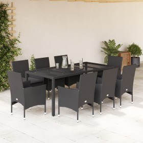 Garden dining set 9 pieces with black glass synthetic rattan cushions by vidaXL, Garden sets - Ref: Foro24-3278548, Price: 68...