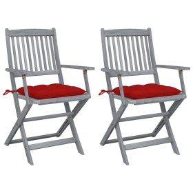 Folding garden chairs 2 pcs cushions solid acacia wood by vidaXL, Garden chairs - Ref: Foro24-3064503, Price: 116,99 €, Disco...