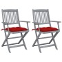 Folding garden chairs 2 pcs cushions solid acacia wood by vidaXL, Garden chairs - Ref: Foro24-3064503, Price: 117,99 €, Disco...