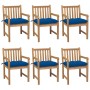 Garden chairs 6 pcs solid teak wood cushions blue by vidaXL, Garden chairs - Ref: Foro24-3073056, Price: 824,62 €, Discount: %