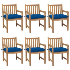 Garden chairs 6 pcs solid teak wood cushions blue by vidaXL, Garden chairs - Ref: Foro24-3073056, Price: 774,99 €, Discount: %