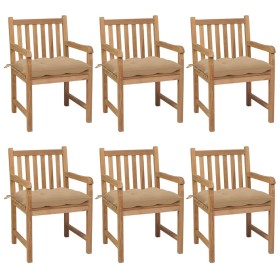 Garden chairs 6 pcs solid teak wood beige cushions by vidaXL, Garden chairs - Ref: Foro24-3073049, Price: 776,99 €, Discount: %