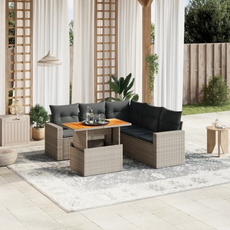 6-teiliges Gartenmöbel-Set und graue synthetische Rattankissen von vidaXL, Gartensets - Ref: Foro24-3271312, Preis: 444,60 €,...