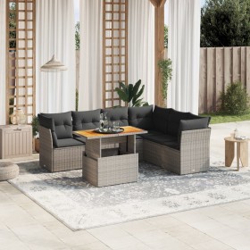 7-teiliges Gartensofa-Set mit grauen PE-Rattan-Kissen von vidaXL, Gartensets - Ref: Foro24-3270850, Preis: 492,30 €, Rabatt: %