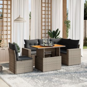 6-teiliges Gartenmöbel-Set und graue synthetische Rattankissen von vidaXL, Gartensets - Ref: Foro24-3271319, Preis: 444,60 €,...