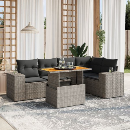 Set de muebles de jardín 6 pzas y cojines ratán sintético gris de vidaXL, Conjuntos de jardín - Ref: Foro24-3272628, Precio: ...