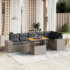 7-teiliges Gartensofa-Set mit grauen PE-Rattan-Kissen von vidaXL, Gartensets - Ref: Foro24-3272649, Preis: 524,99 €, Rabatt: %