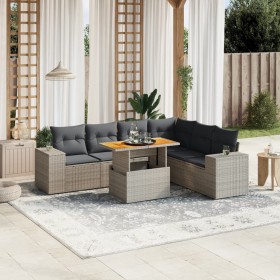 7-teiliges Gartensofa-Set mit grauen PE-Rattan-Kissen von vidaXL, Gartensets - Ref: Foro24-3272656, Preis: 539,99 €, Rabatt: %