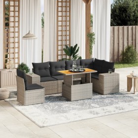 7-piece garden sofa set with gray PE rattan cushions by vidaXL, Garden sets - Ref: Foro24-3272663, Price: 531,26 €, Discount: %