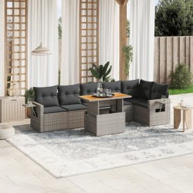 7-teiliges Gartensofa-Set mit grauen PE-Rattan-Kissen von vidaXL, Gartensets - Ref: Foro24-3271767, Preis: 531,47 €, Rabatt: %