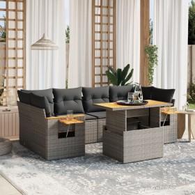 7-teiliges Gartensofa-Set mit grauen PE-Rattan-Kissen von vidaXL, Gartensets - Ref: Foro24-3271655, Preis: 512,99 €, Rabatt: %