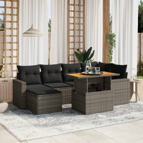 7-piece garden sofa set with gray PE rattan cushions by vidaXL, Garden sets - Ref: Foro24-3275594, Price: 504,92 €, Discount: %