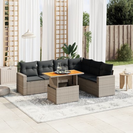 7-piece garden sofa set with gray PE rattan cushions by vidaXL, Garden sets - Ref: Foro24-3271333, Price: 503,99 €, Discount: %