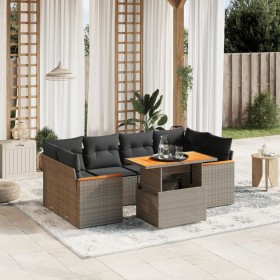 7-teiliges Gartensofa-Set mit grauen PE-Rattan-Kissen von vidaXL, Gartensets - Ref: Foro24-3272978, Preis: 517,29 €, Rabatt: %