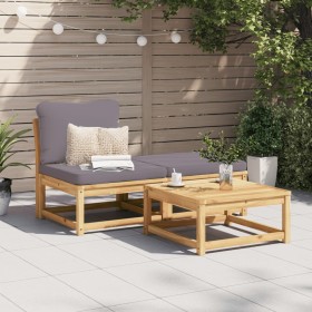 3-teiliges Gartenmöbel-Set mit Kissen aus Akazienholz von vidaXL, Modulare Sofas für den Außenbereich - Ref: Foro24-366497, P...