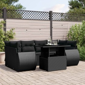 7-teiliges Gartensofa-Set mit schwarzen synthetischen Rattankissen von vidaXL, Gartensets - Ref: Foro24-3268385, Preis: 542,0...