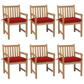 Garden chairs 6 pcs solid teak wood red cushions by vidaXL, Garden chairs - Ref: Foro24-3073052, Price: 774,99 €, Discount: %