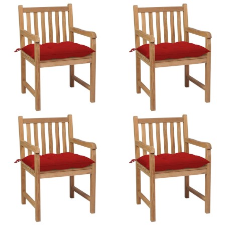 Garden chairs 4 pcs solid teak wood with red cushions by vidaXL, Garden chairs - Ref: Foro24-3073025, Price: 551,30 €, Discou...