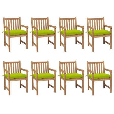 Garden chairs 8 pcs solid teak wood glossy green cushions by vidaXL, Garden chairs - Ref: Foro24-3073084, Price: 1,00 €, Disc...